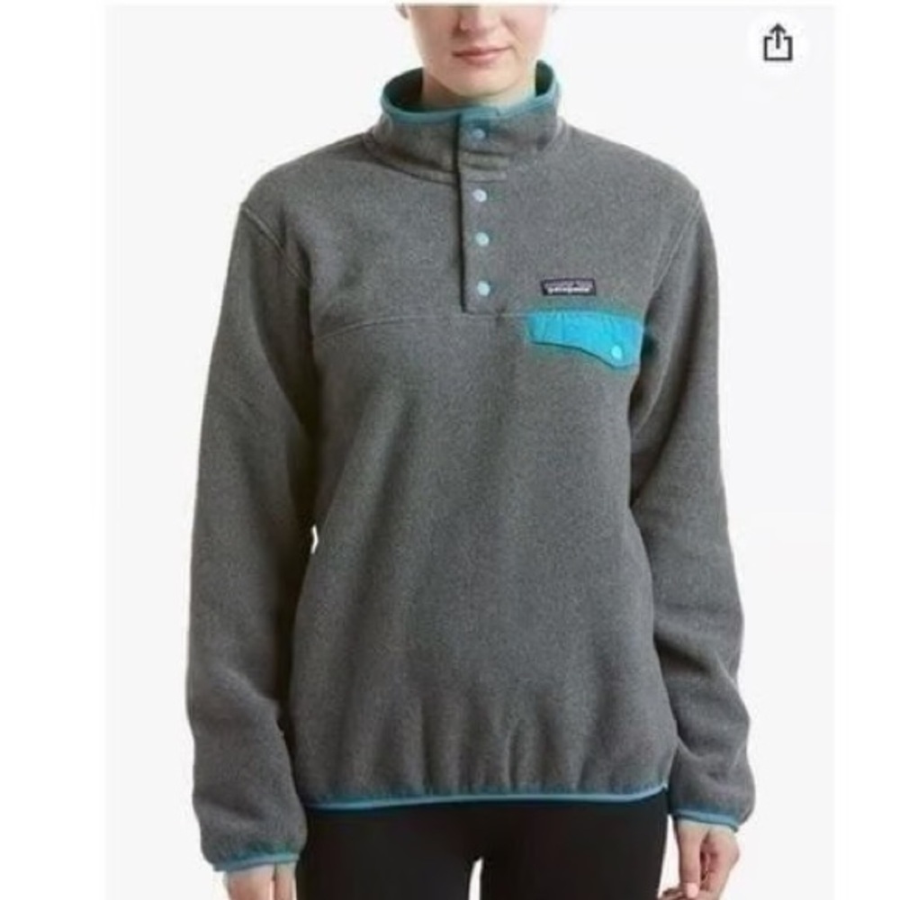PATAGONIA lightweight synchilla snap-T fleece pullover gray turquoise Size S